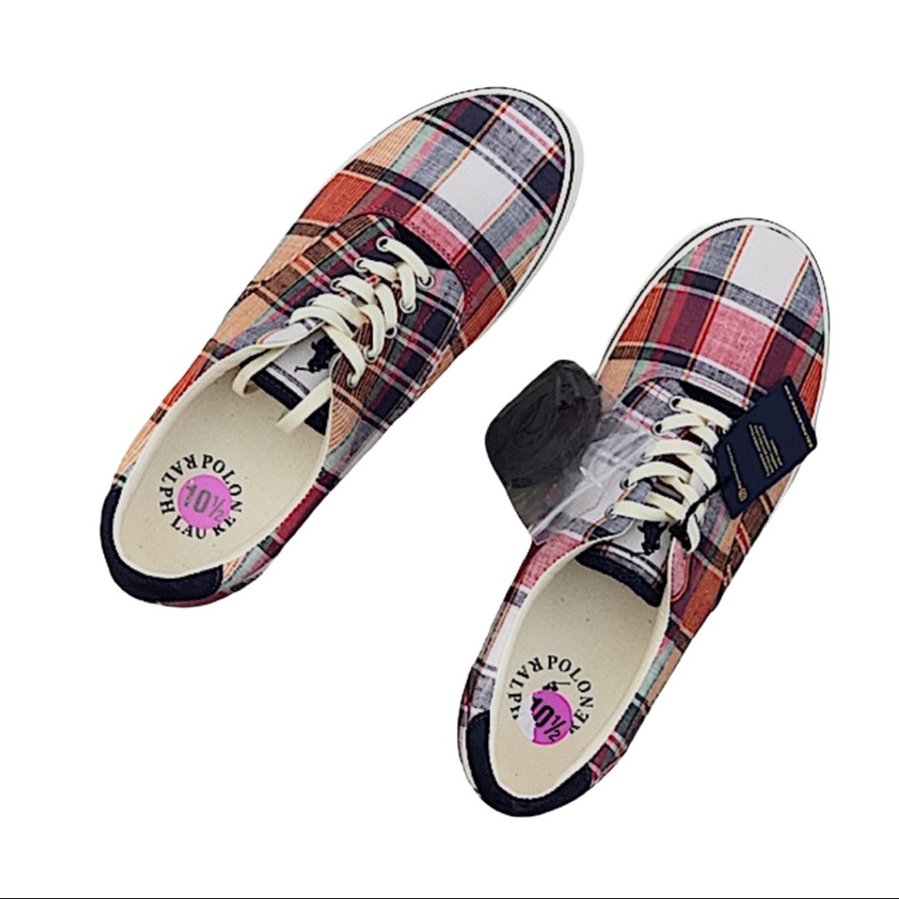 NWT Ralph Lauren Polo Madras Multi Plaid Sneakers - Picture 5 of 14